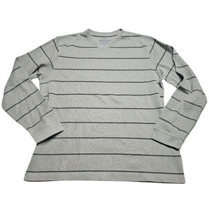 Faded Glory Large Olive Green Striped Long Sleeve V-neck Shirt